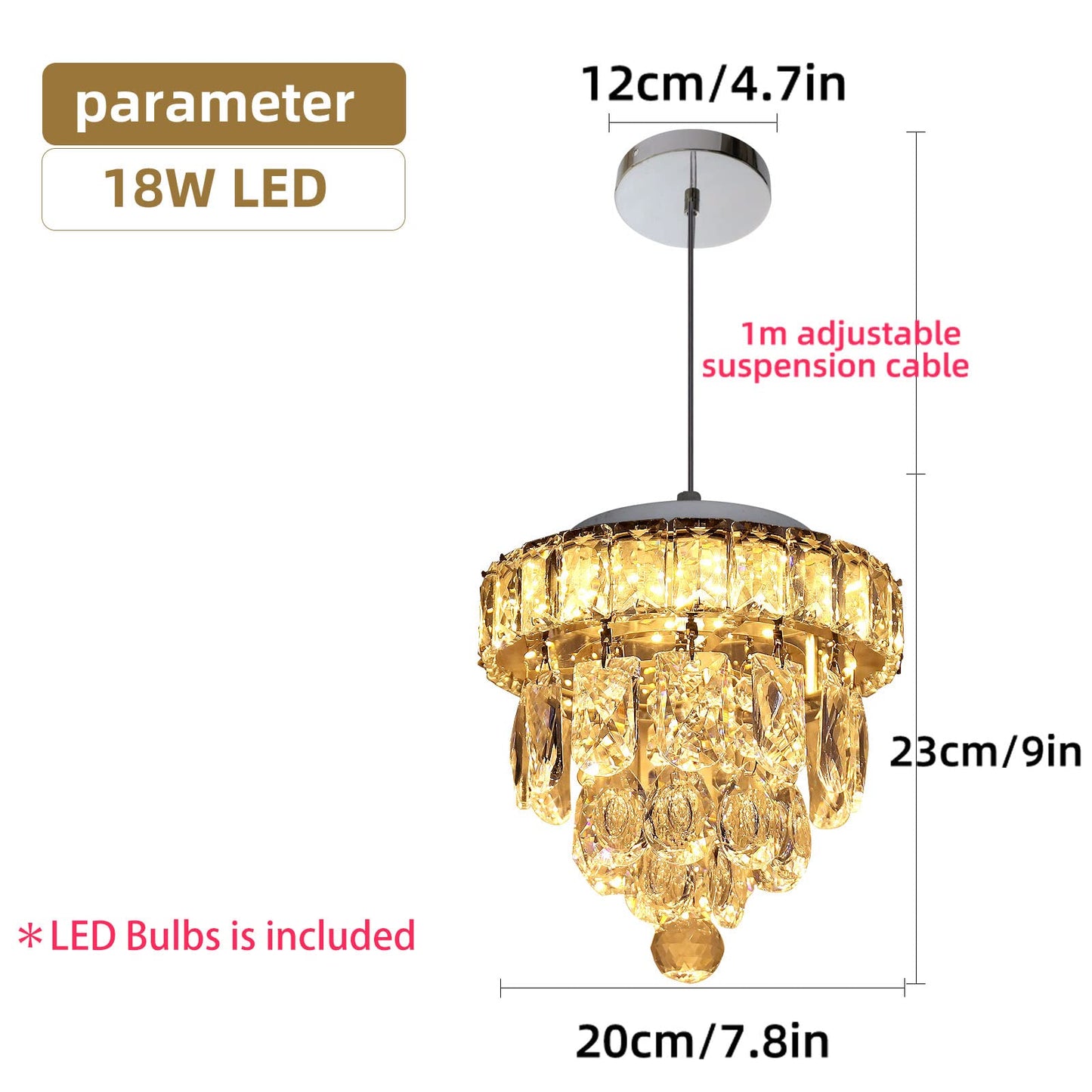 Garwarm LED Crystal Chrome Ceiling Pendant Light