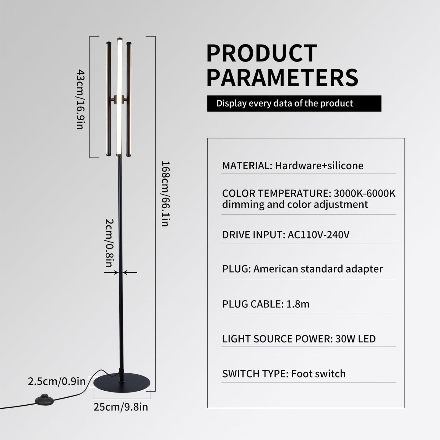 Garwarm 3-Light Dimmable LED Floor Lamp with Remote