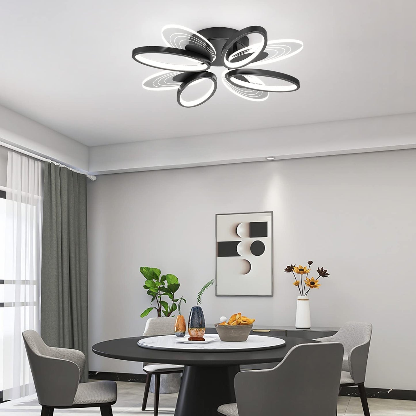 Garwarm 44W 8-Light Modern Ceiling Light Fixture Black Ceiling Lamp