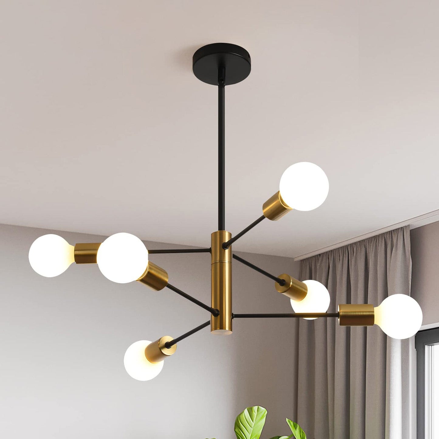 Garwarm Black Mid Century Industrial Ceiling Chandelier Light for Kitchen Living Room