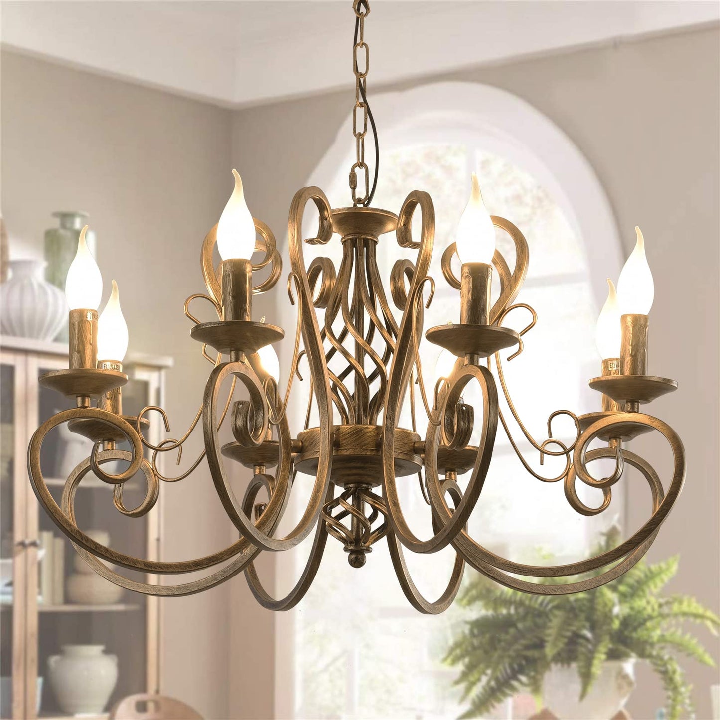 Garwarm 6-Light Chandelier Vintage Iron Candle Pendant for Kitchen or Dining Room