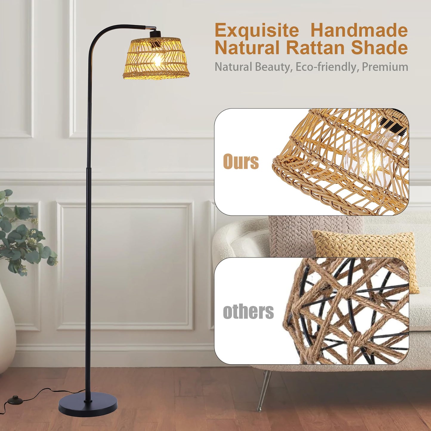 Garwarm Remote Dimmable Rattan Floor Lamp