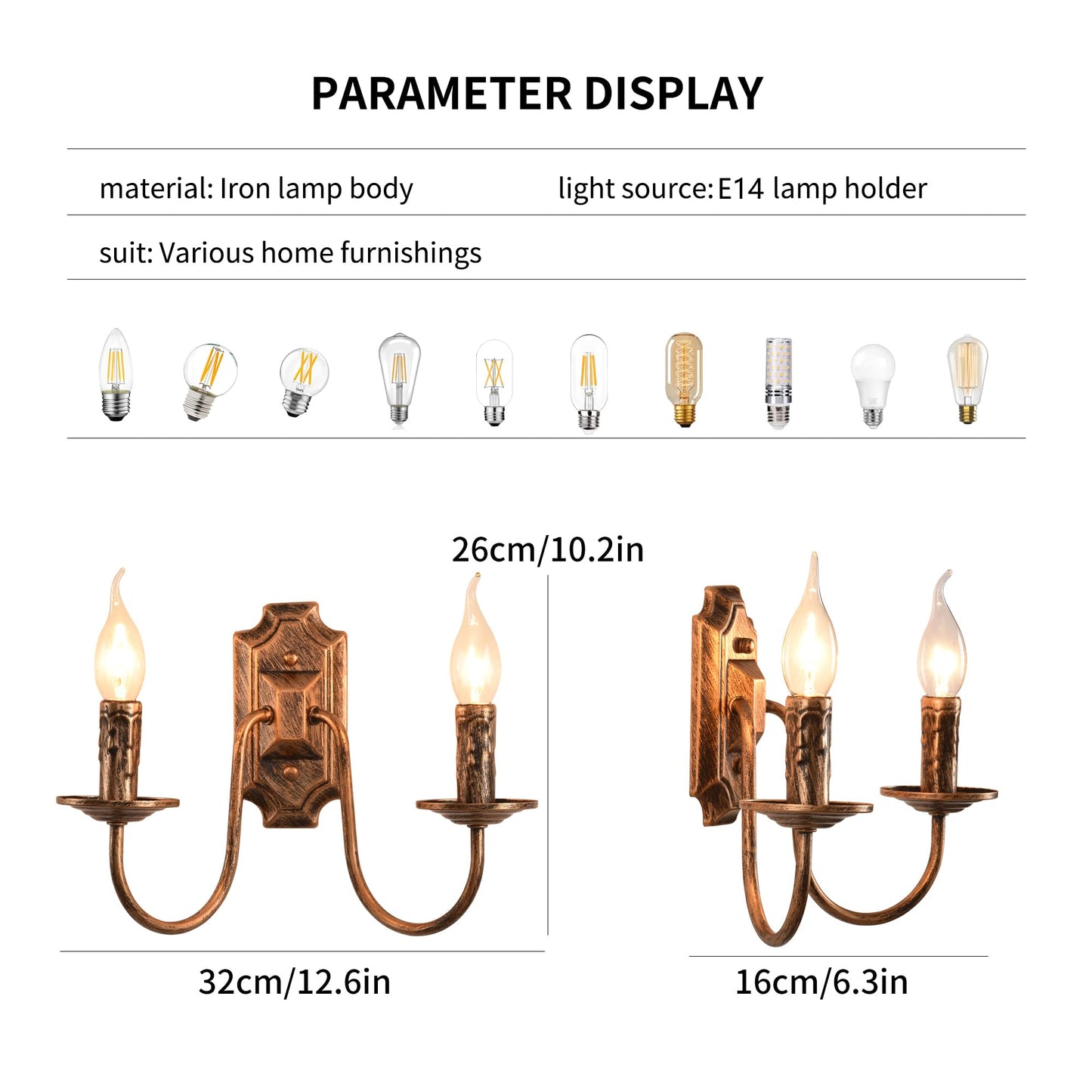 Garwarm Vintage Bronze 2-Light Wall Sconce