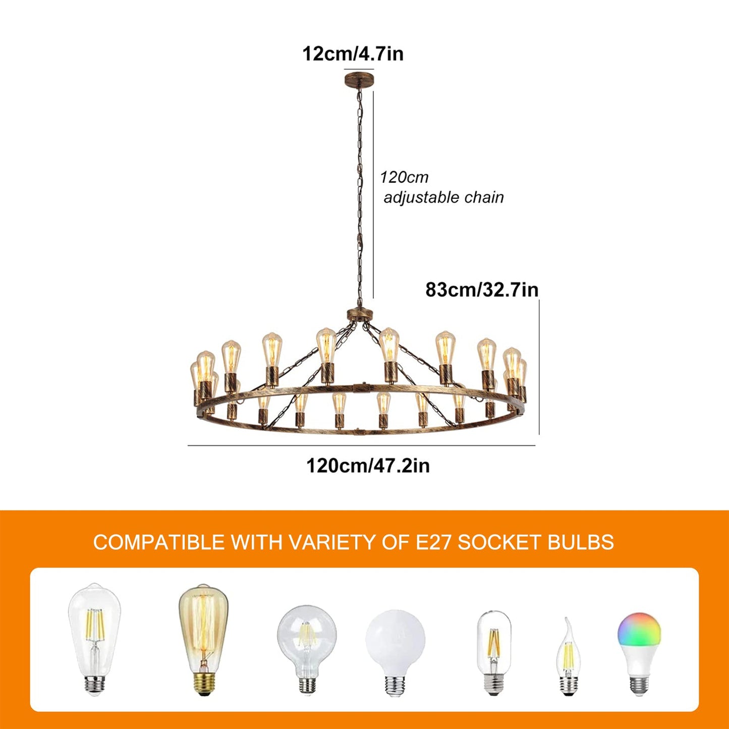 Garwarm 20-Light Wagon Wheel Chandelier