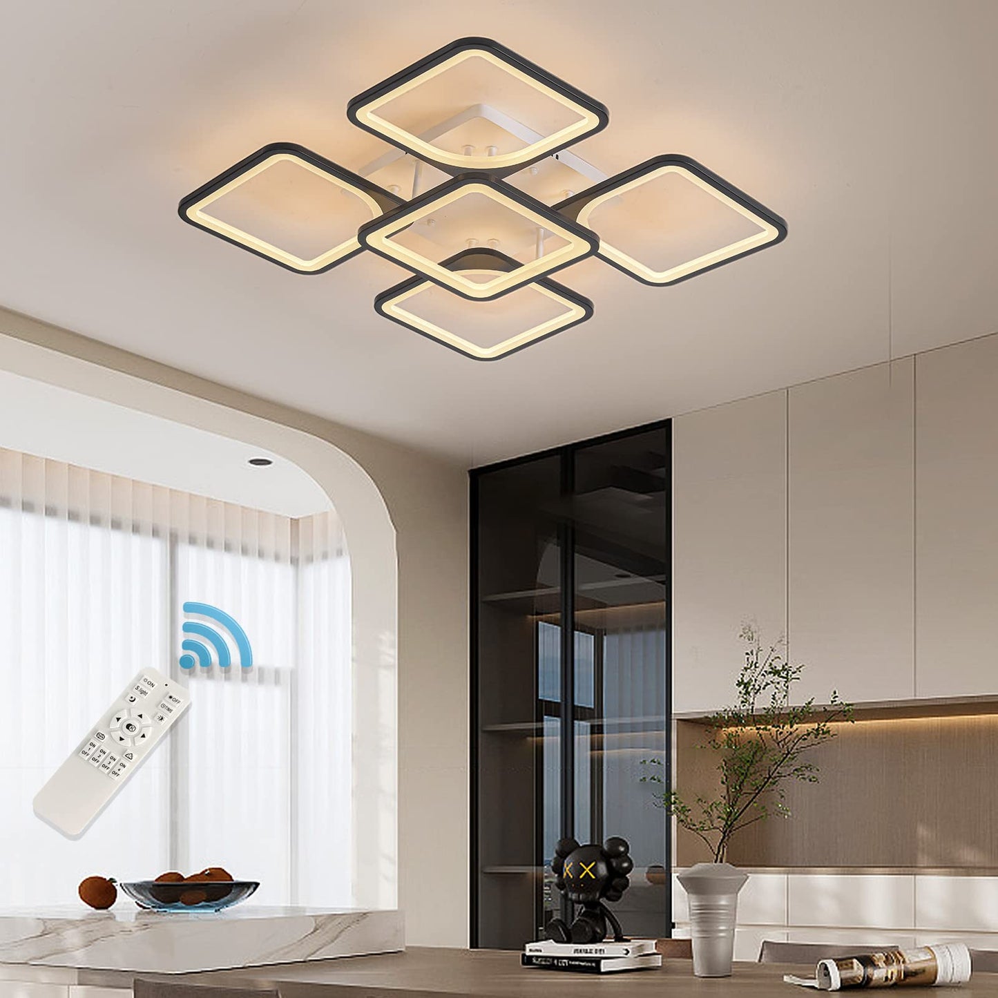 Garwarm Ceiling Lights Living Room Acrylic Flush Mount Led Ceiling Lights, Nordic Chandeliers With 5/8 Rectangles Lighting Fixture White/Black