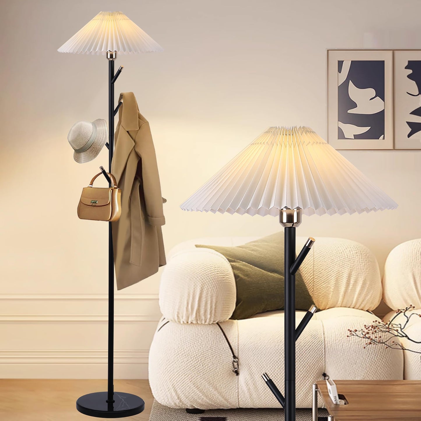 Garwarm 9W Black Gold Floor Lamp Pleated Shade