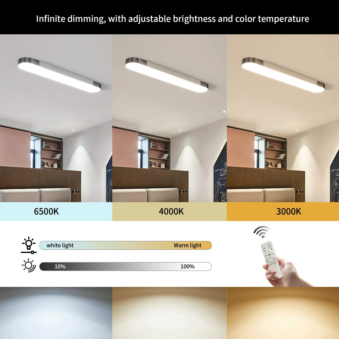 Garwarm 48W Acrylic Linear Dimmable LED Ceiling Light with Remote