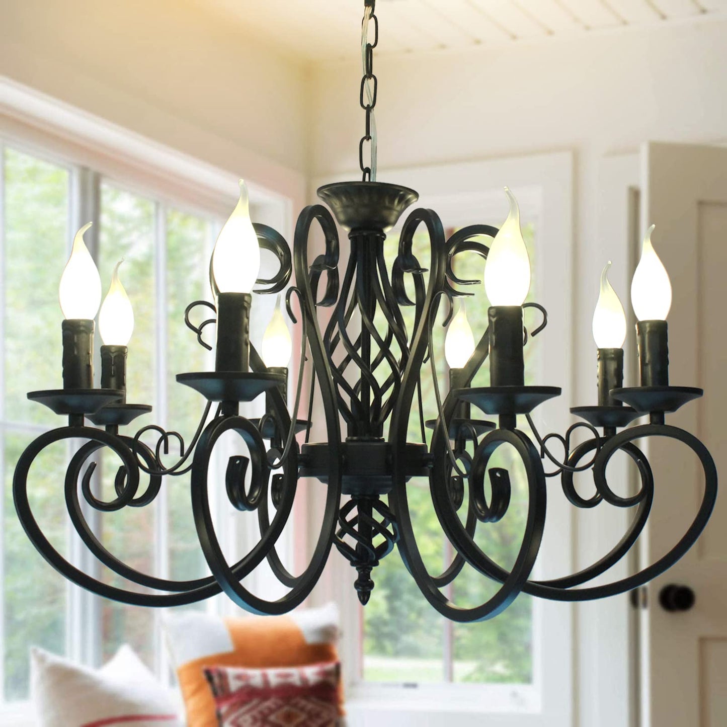 Garwarm 6-Light Chandelier Vintage Iron Candle Pendant for Kitchen or Dining Room