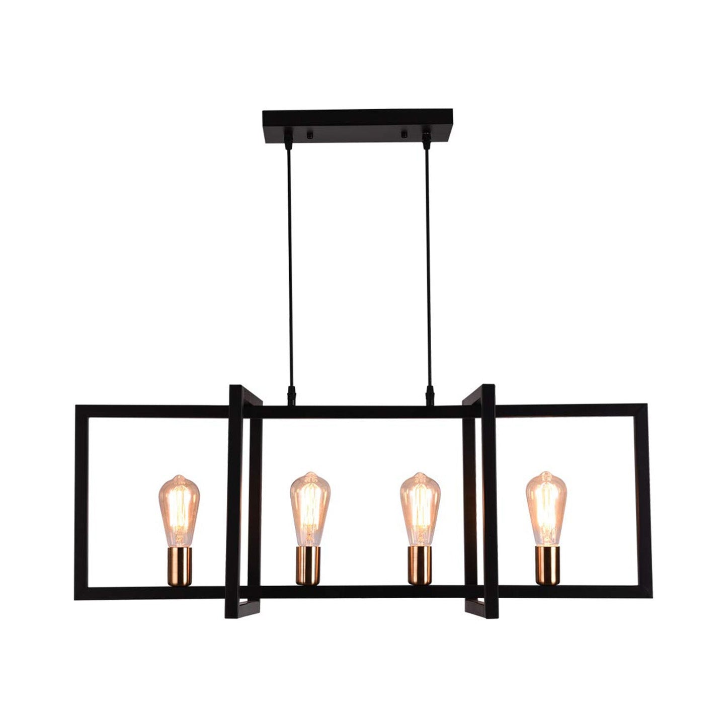 Garwarm Modern Kitchen 4-Light Matte Black Rectangular Chandelier