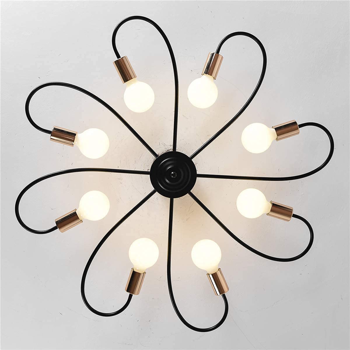 Garwarm Black Semi Flush Industrial Vintage Ceiling Pendant 8 Lights