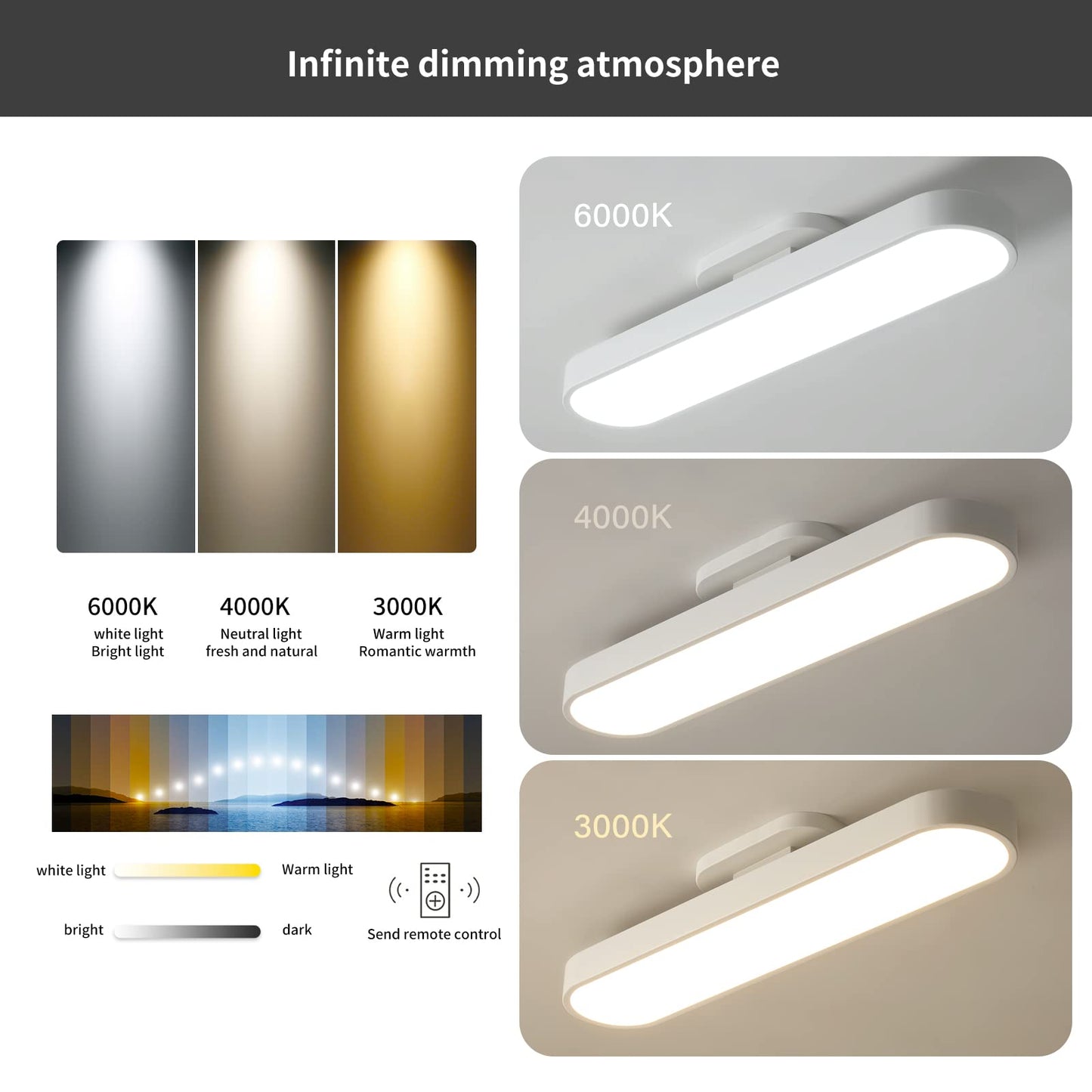 Garwarm White/Black 42W Acrylic Linear Dimmable LED Ceiling Light Modern Ceiling Lamp with Remote