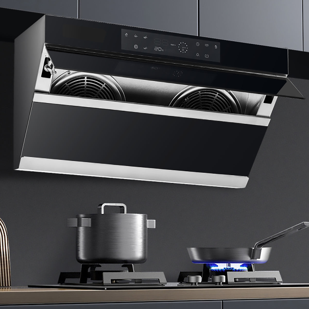 Sleek stylish Smart Black steel & glass Chimney Cooker hood 70cm Width MLB-S388