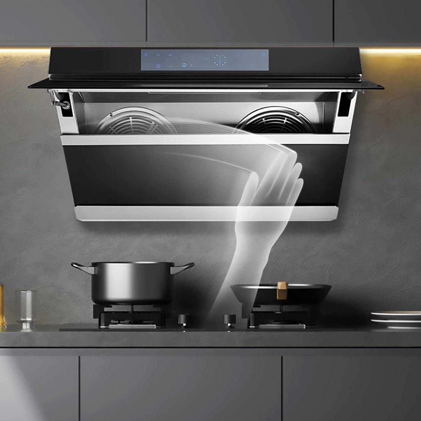 Sleek stylish Smart Black steel & glass Chimney Cooker hood 70cm Width MLB-S388