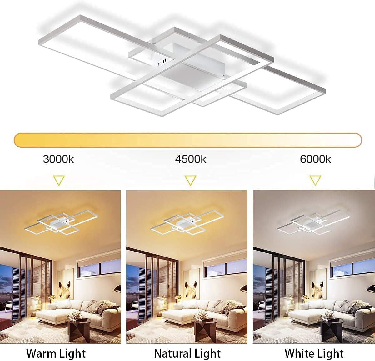 Garwarm White Ceiling Light Dimmable LED Chandelier with Remote Control, 50W Ceiling Lamp for Bedroom Dining Living Room Kitchen