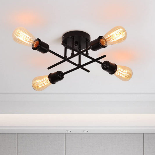 Garwarm 4-Light Semi Flush Mount Ceiling Light, Black Sputnik Ceiling Lighting