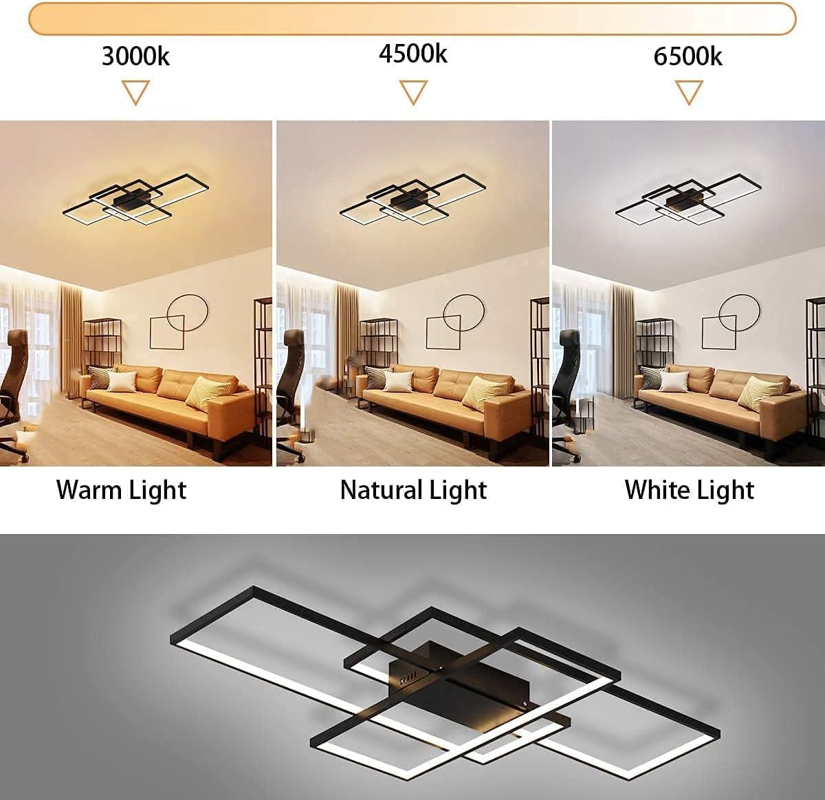 Garwarm Dimmable/Undimmable LED Ceiling Light, Modern Ceiling Lamps with Remote Control, 50W Chandelier Fixture for Living Room Bedroom