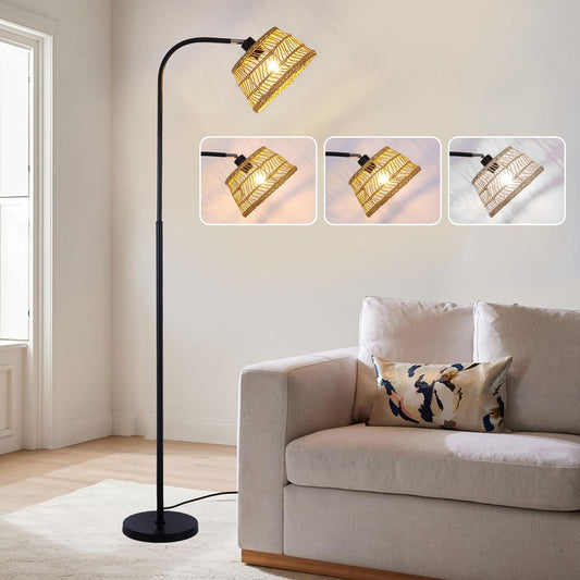 Garwarm Remote Dimmable Rattan Floor Lamp