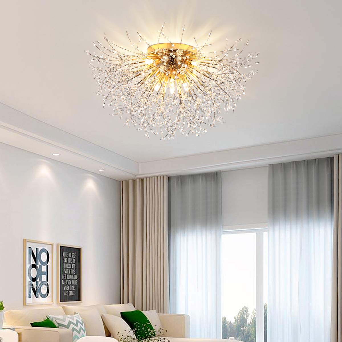 Garwarm Ceiling Chandelier, Modern LED Crystal Ceiling Lights 6/8 Lights Gold Chandelier Lighting for Bedroom Living Dining Room