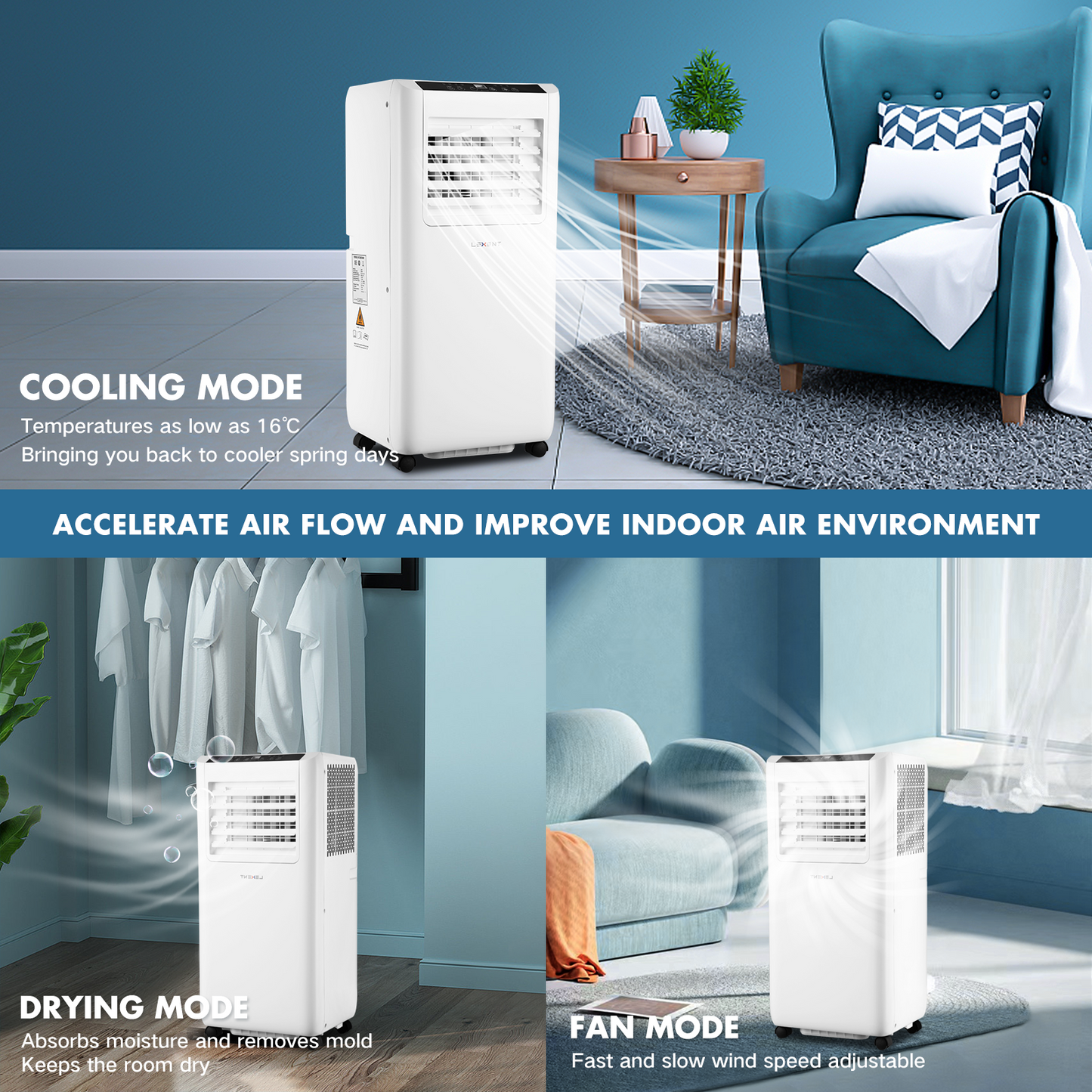 LEXENT AC5 Portable Air Conditioner 9000 BTU, 25L Dehumidifier, Model: LC9W (Next Day Delivery Ordered By 3:30pm)*