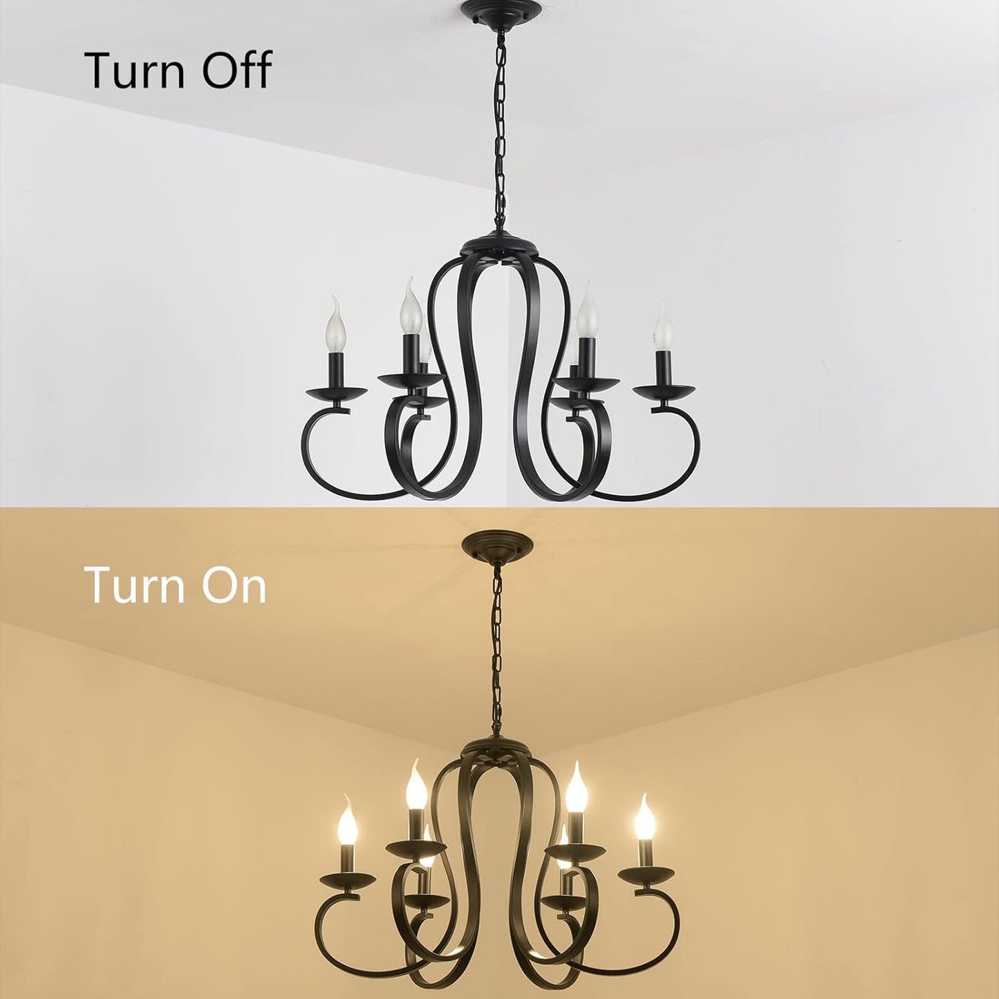 Garwarm 6-Light Vintage French Chandelier Candle-Style Pendant in Black/Brown Finish