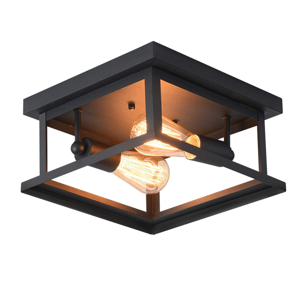 Garwarm 2-Light Black Retro Ceiling Light Rectangle Flush Mount