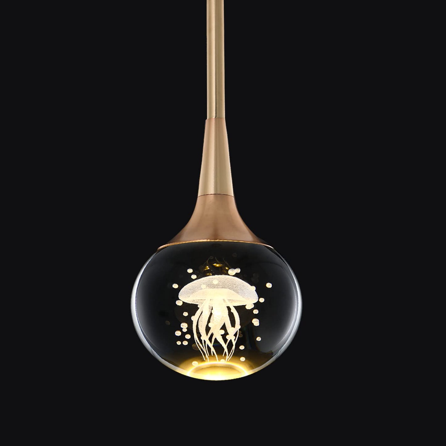 Garwarm Gold Crystal Jellyfish LED Pendant Light with Metal Rod