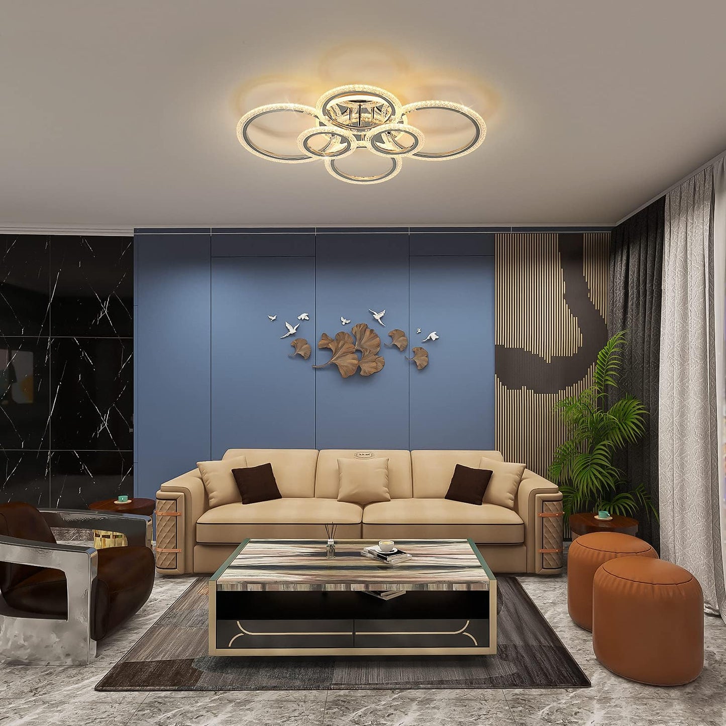 Garwarm LED Ceiling Light 76W Modern Close to Ceiling Lamp Dimmable 6 Rings Ceiling Chandelier for Living Room Bedroom