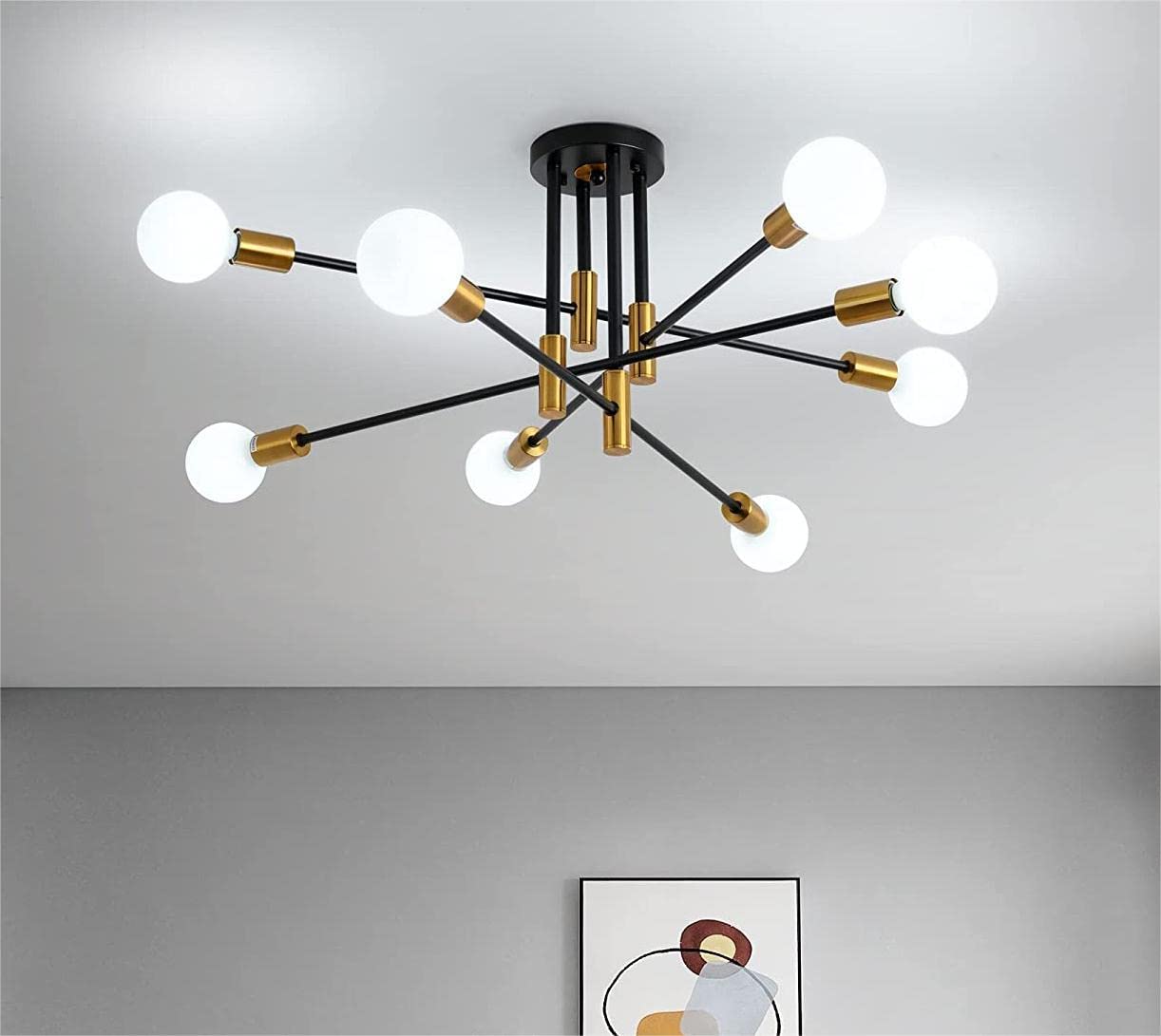 Garwarm 8-Light Modern Black+Gold Industrial Ceiling Pendant Light