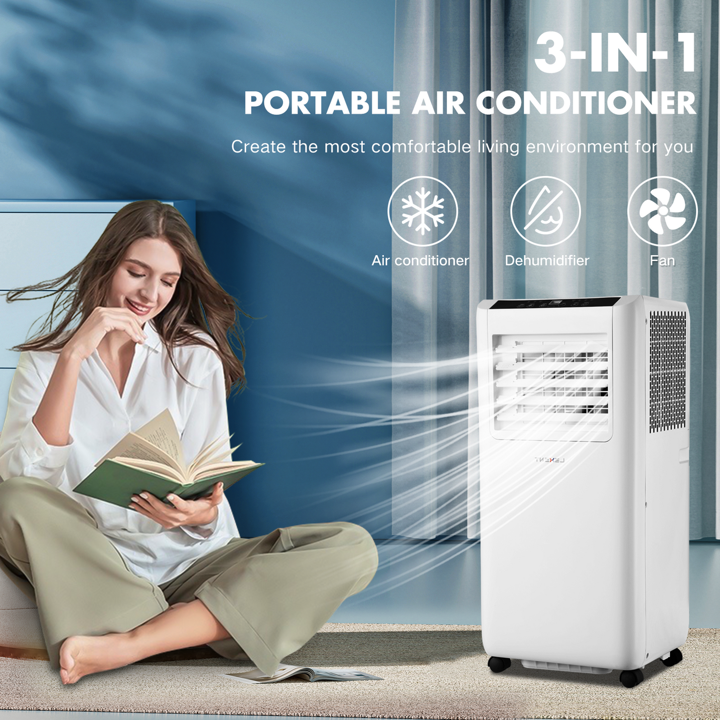 LEXENT AC4 Portable Air Conditioner 7000 BTU, 20L Dehumidifier, Model: LC7W (Next Day Delivery Ordered by 3:30pm)*