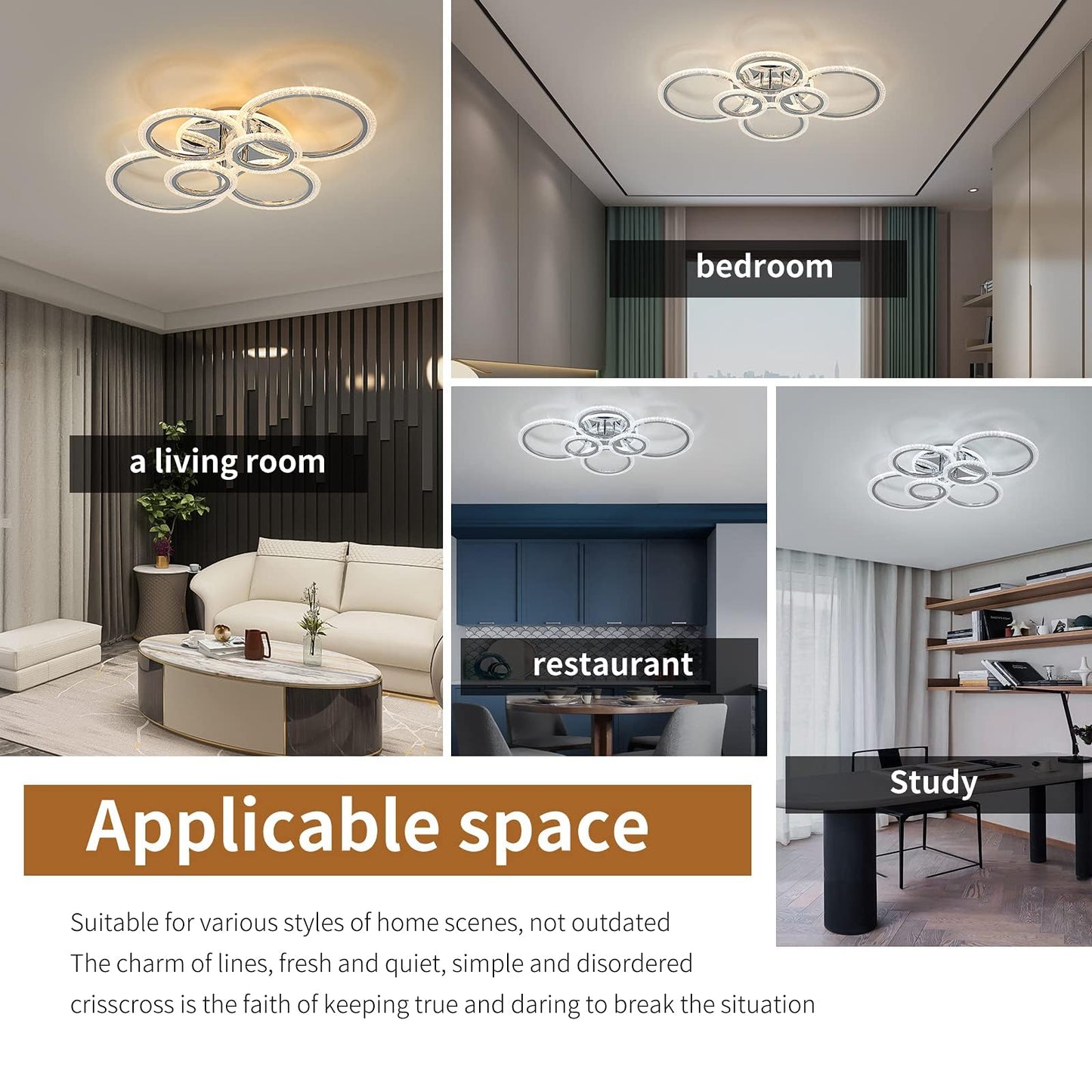 Garwarm LED Ceiling Light 76W Modern Close to Ceiling Lamp Dimmable 6 Rings Ceiling Chandelier for Living Room Bedroom