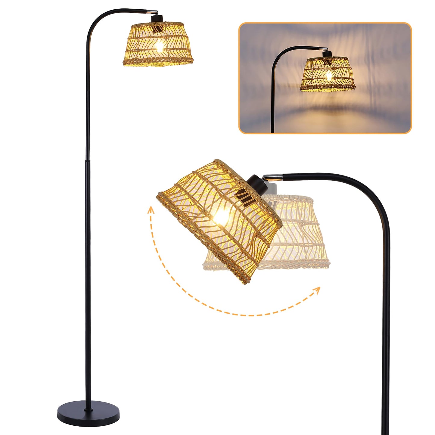 Garwarm Remote Dimmable Rattan Floor Lamp