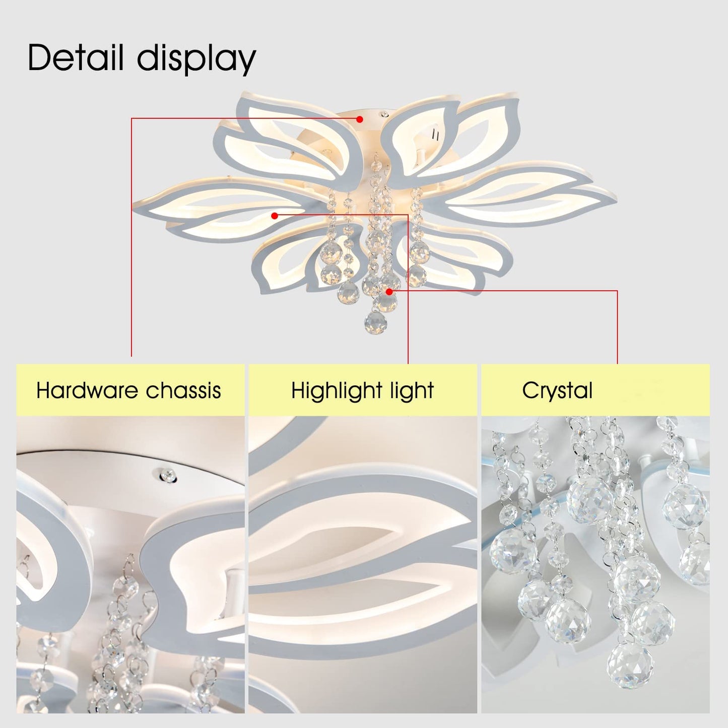 Garwarm 6-Head White Acrylic Flower Ceiling Light 56W LED Ceiling Lamp