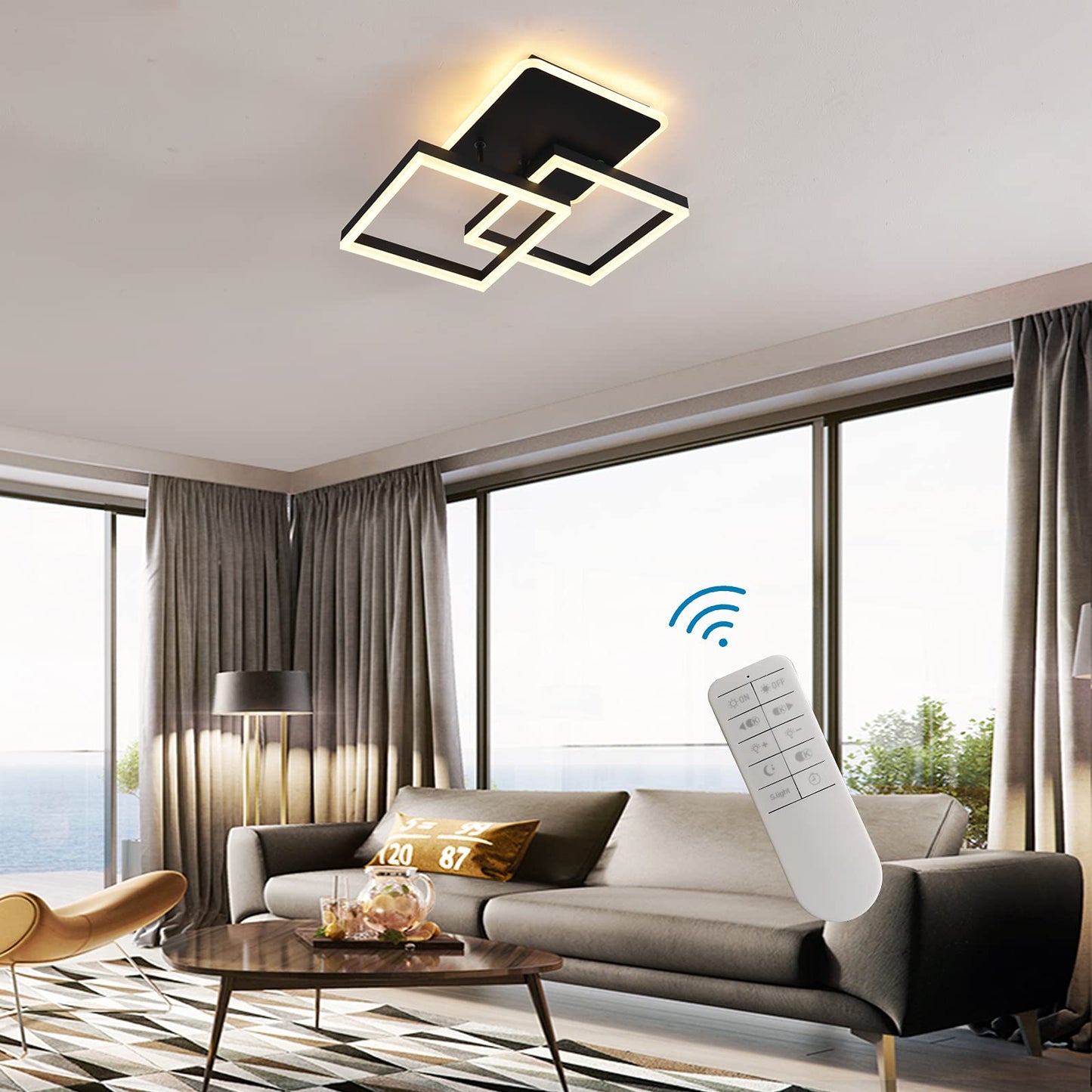 Garwarm 70W LED Ceiling Light Black 3 Square Ceiling Lamp