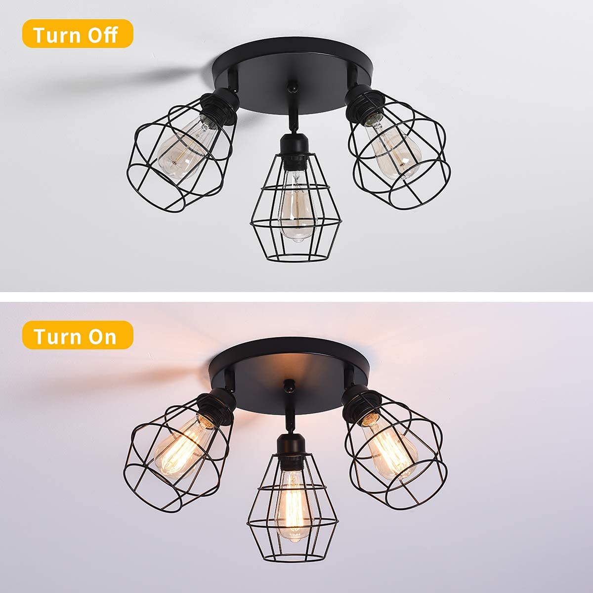 Garwarm 3 Way Black Industrial Ceiling Light