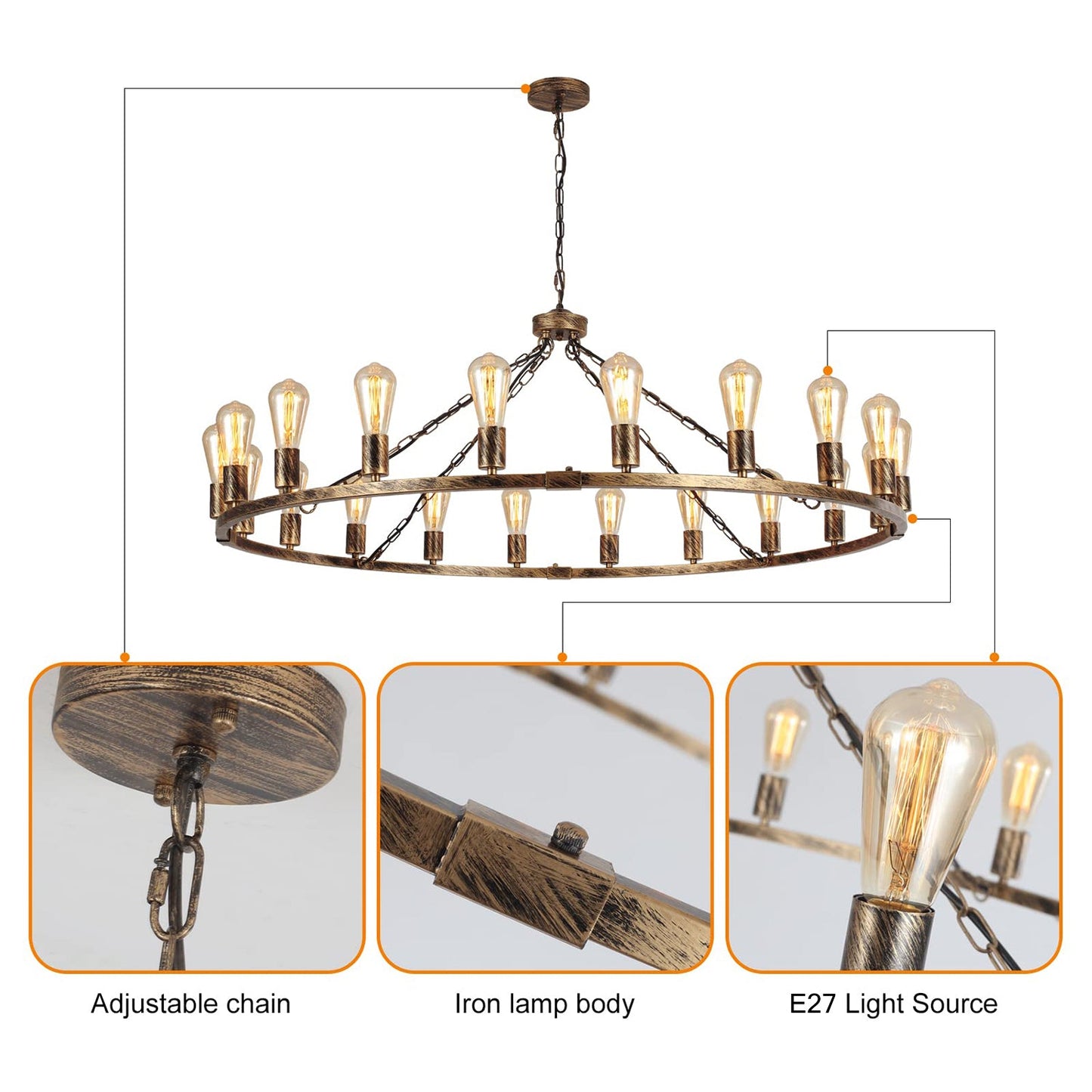 Garwarm 20-Light Wagon Wheel Chandelier