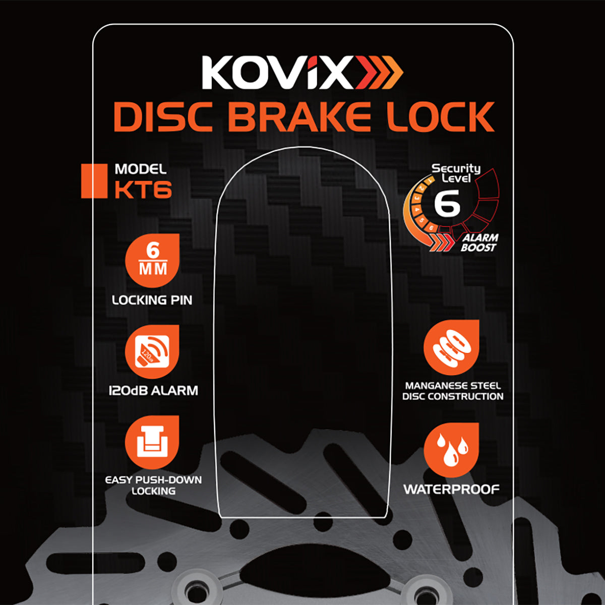 KOVIX Disc Brake Lock with 120dB anti-theft security alarm(KT6)