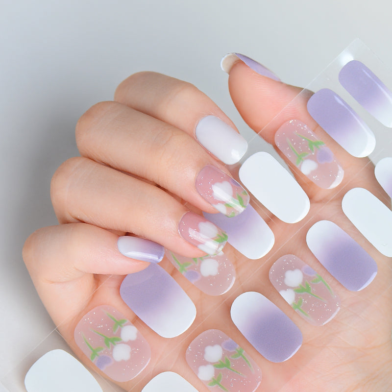 Mioga’s Purple Gradient Flower Nail Wraps