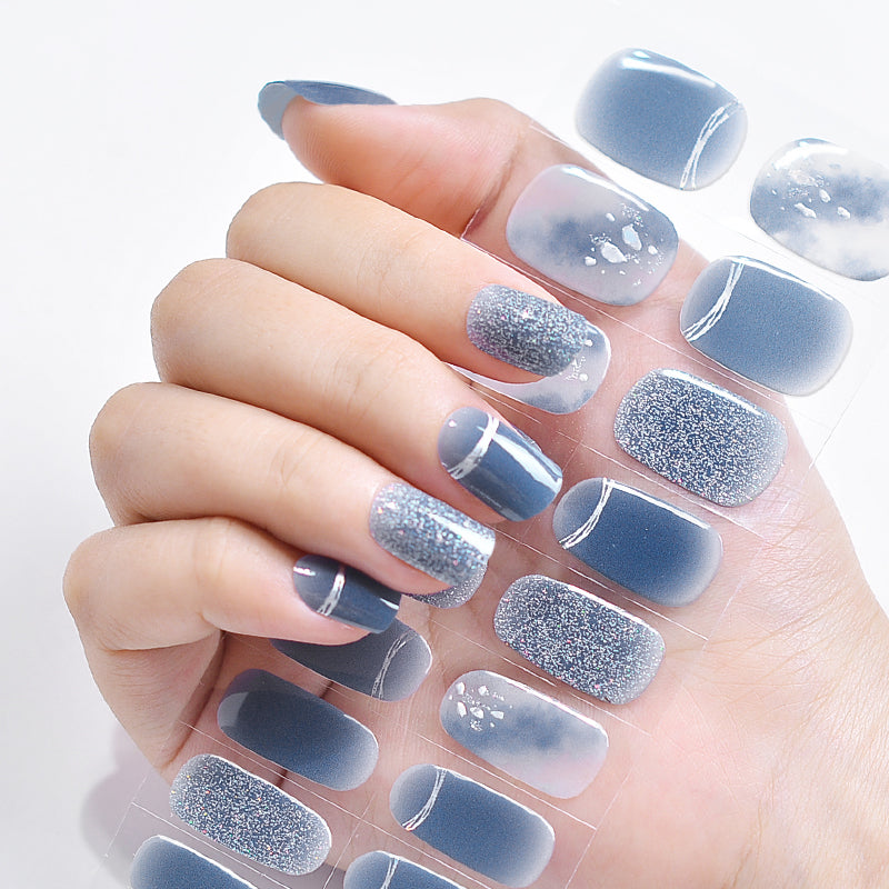 Mioga’s Glittery Greyish Blue Nail Wraps