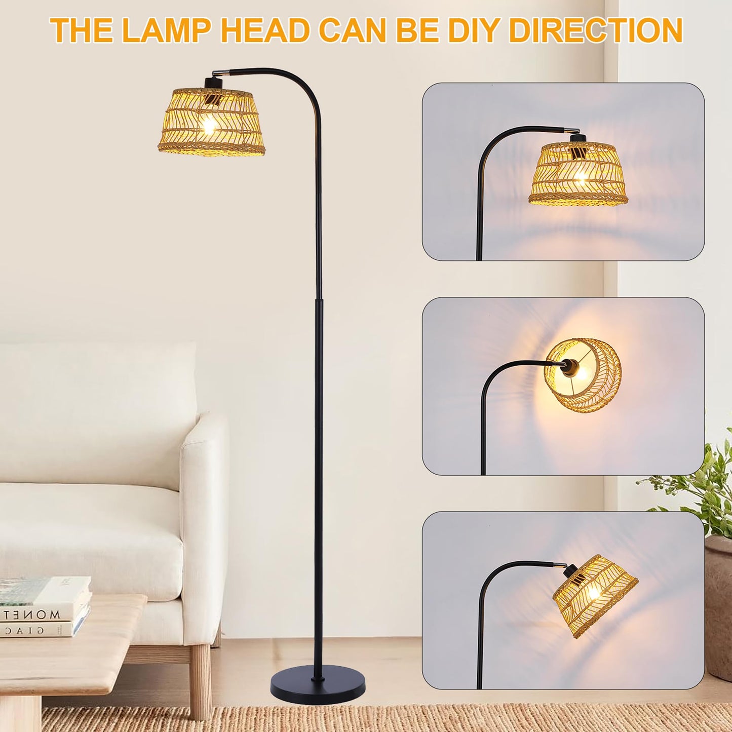 Garwarm Remote Dimmable Rattan Floor Lamp