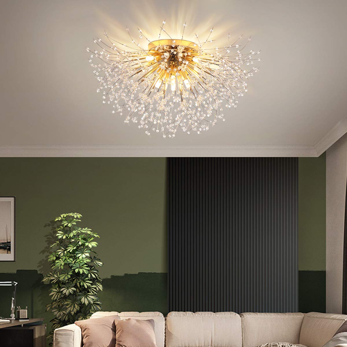 Garwarm Ceiling Chandelier, Modern LED Crystal Ceiling Lights 6/8 Lights Gold Chandelier Lighting for Bedroom Living Dining Room