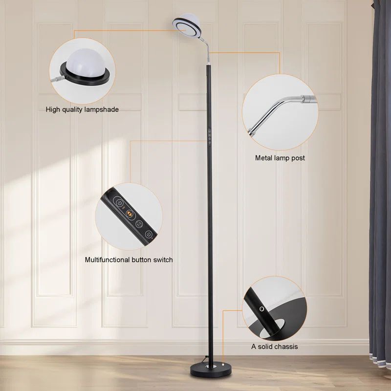 Garwarm 174cm Black RGB Dimmable LED Reading Floor Lamp