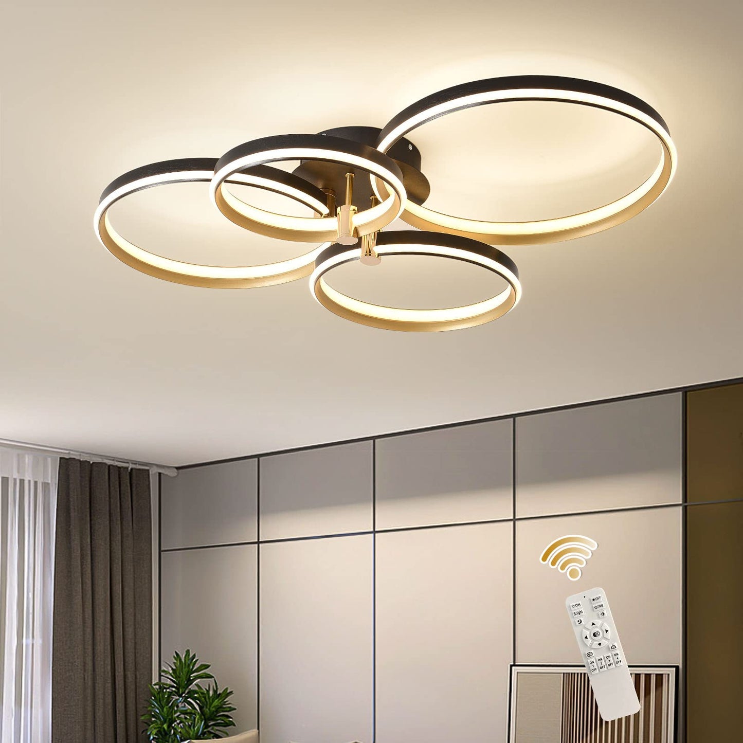 Garwarm 60W 4 Rings Dimmable LED Ceiling Light Gold Modern Ceiling Lamp