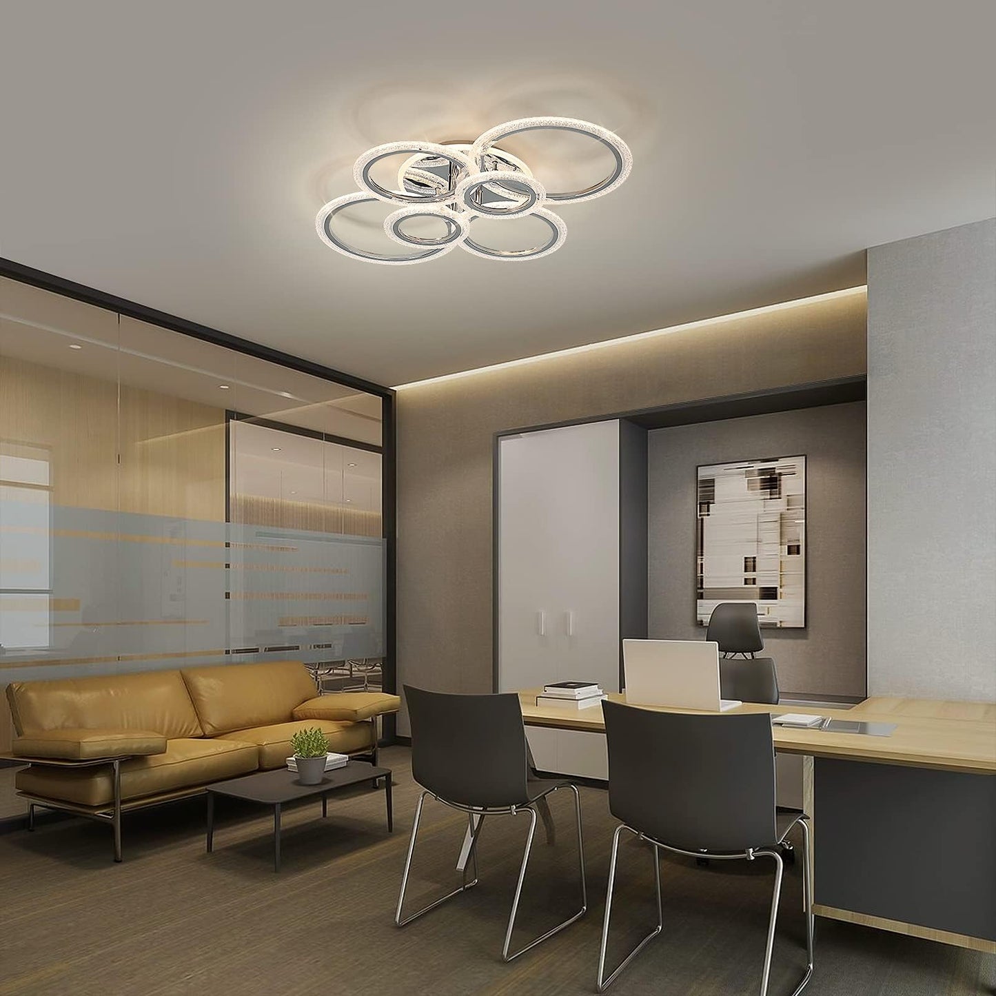 Garwarm LED Ceiling Light 76W Modern Close to Ceiling Lamp Dimmable 6 Rings Ceiling Chandelier for Living Room Bedroom