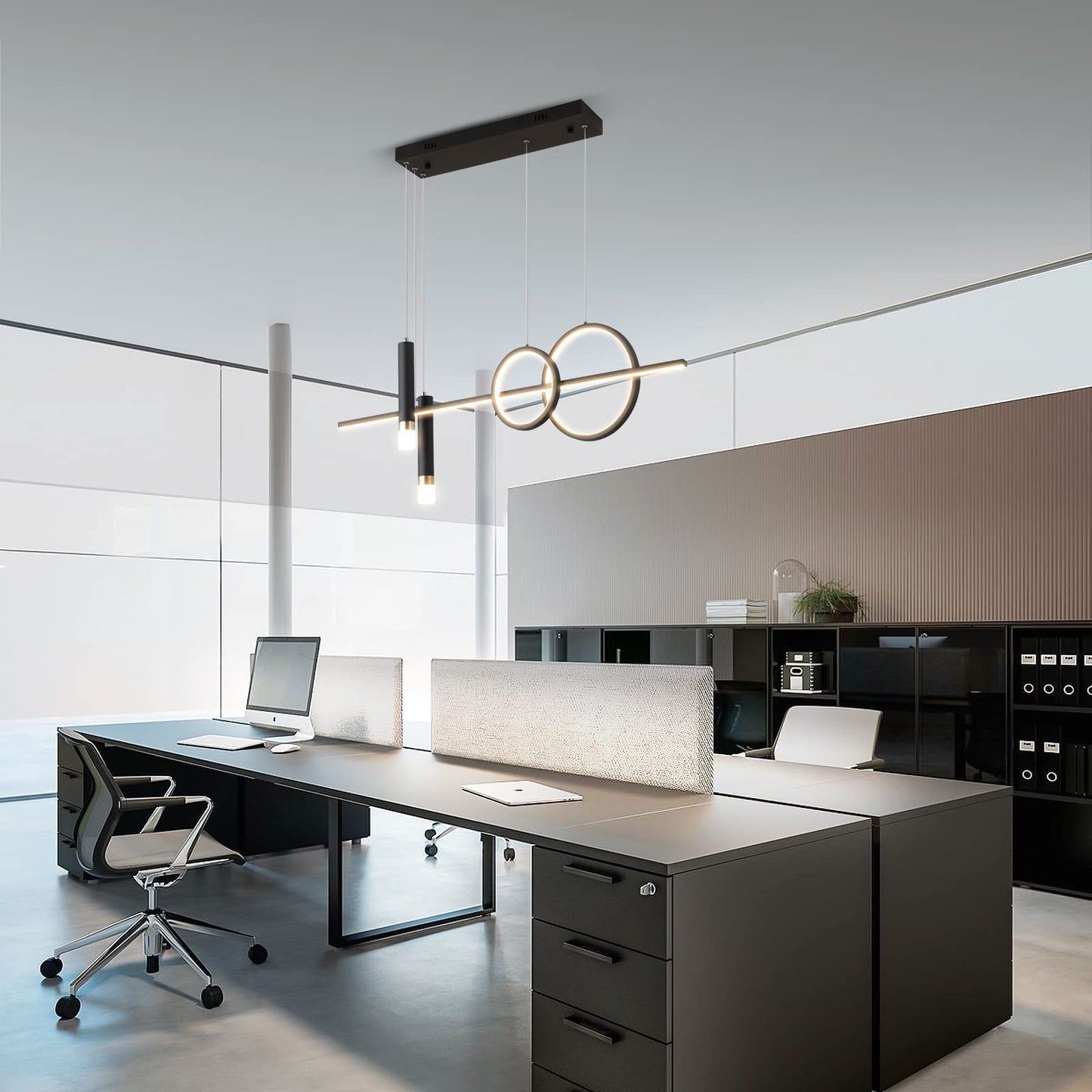 Garwarm Modern Black Dimmable LED Pendant Light with Remote