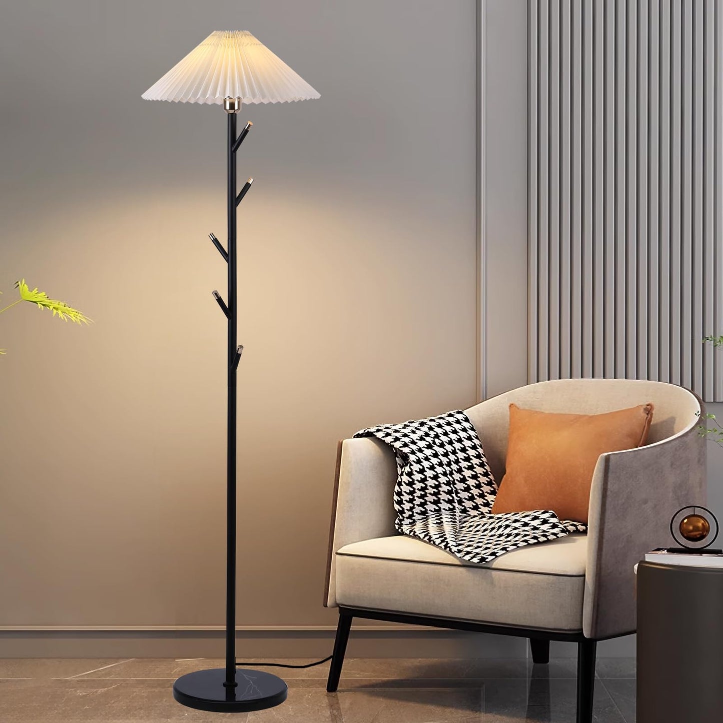 Garwarm 9W Black Gold Floor Lamp Pleated Shade