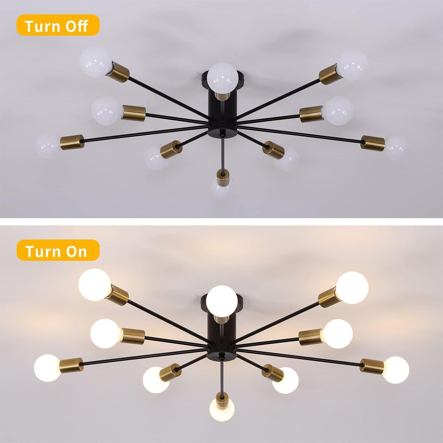 Garwarm Black and Gold Mid Century 10-Light Industrial Chandelier Light for Kitchen Living Room OY8080