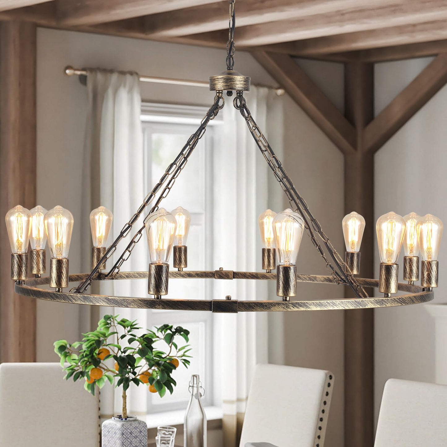 Garwarm 12-Light Vintage Wagon Wheel Chandelier