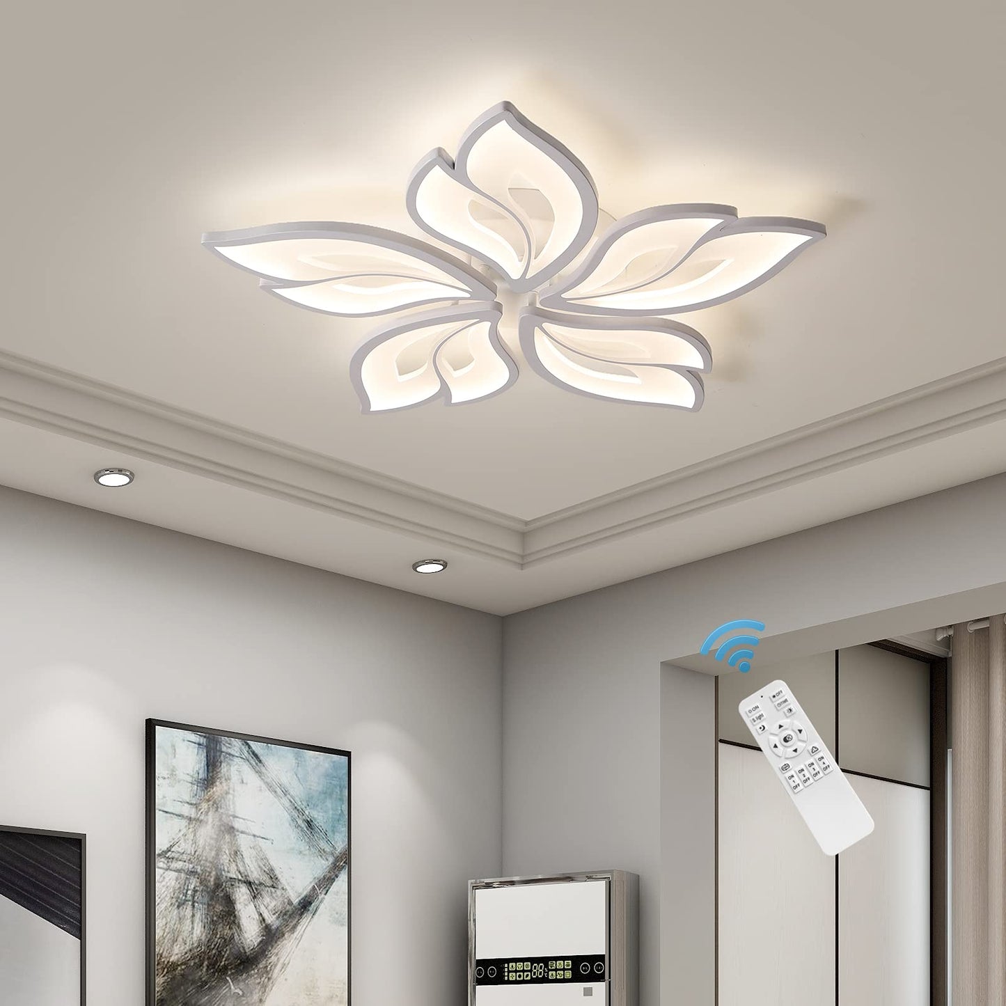 Garwarm White 60W Modern Ceiling Light Acrylic Dimmable LED Chandelier Flush Mount