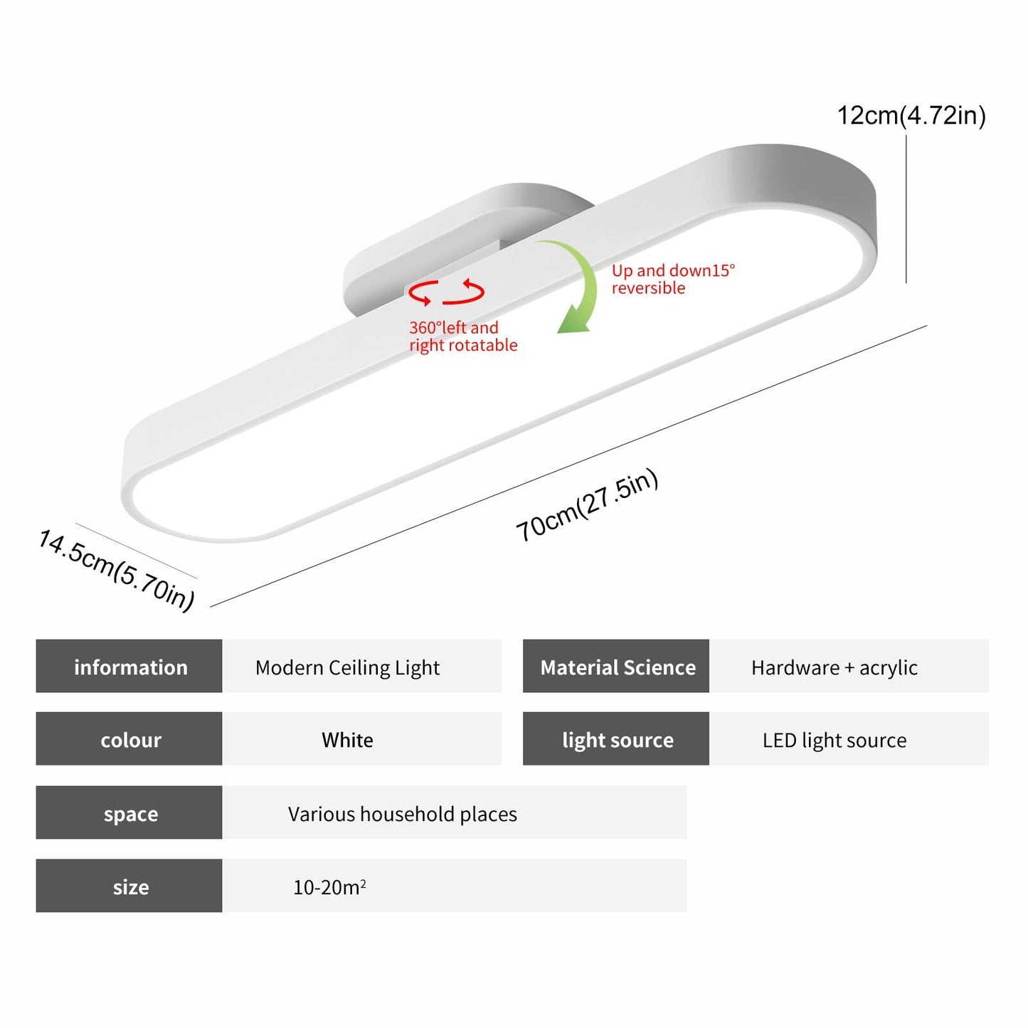 Garwarm White/Black 42W Acrylic Linear Dimmable LED Ceiling Light Modern Ceiling Lamp with Remote