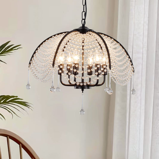 Garwarm Black 6 Lights Metal Vintage Crystal Chandelier